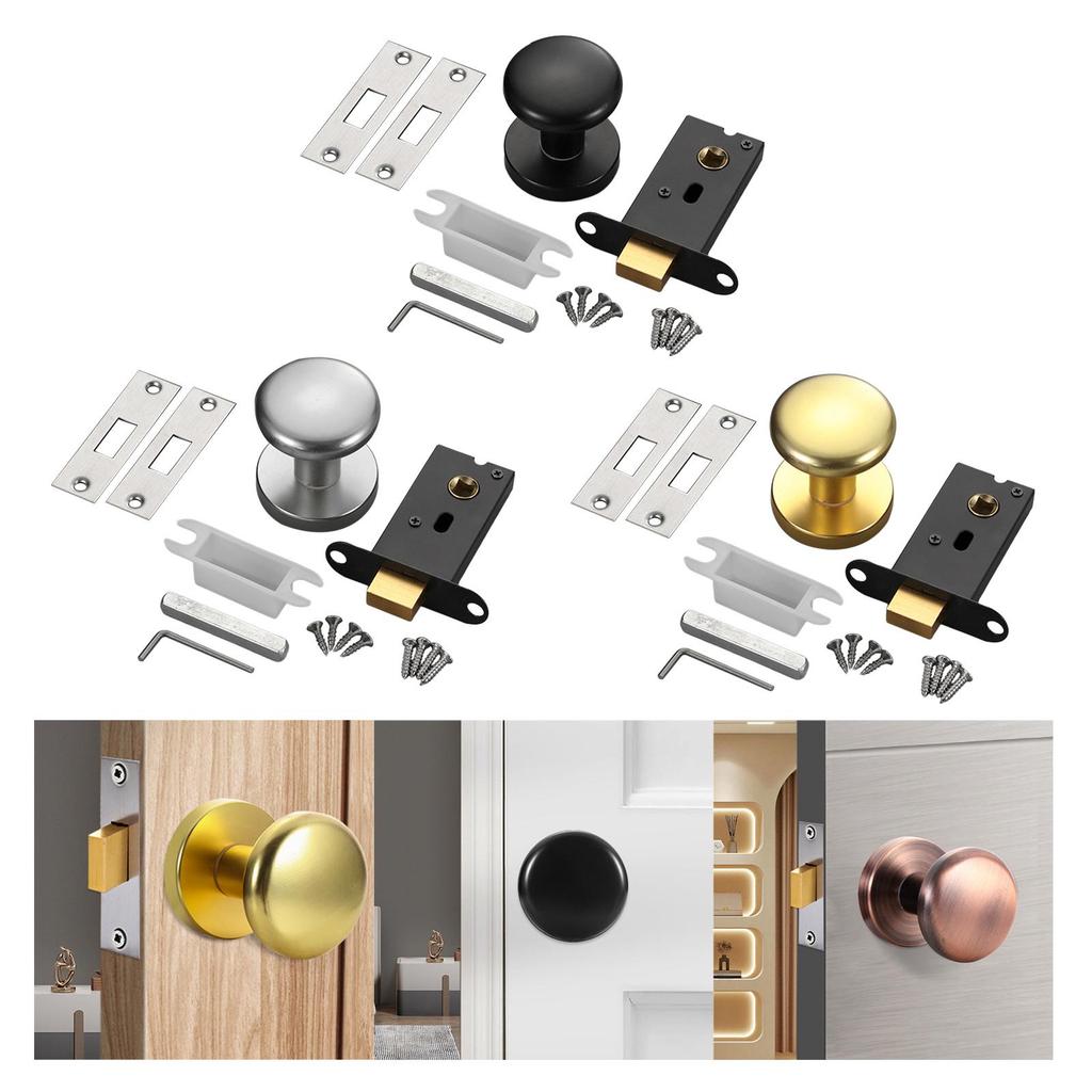 Passage Door Knob Single Side Zinc Alloy Hidden Lock Hardware Round Doorknob Black