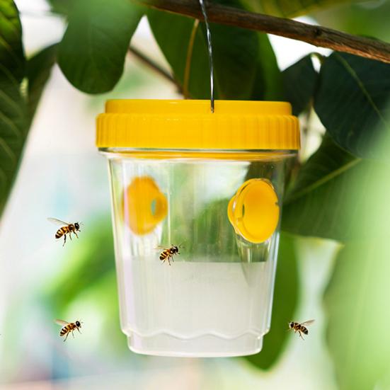 Outdoor Solar Wasp Trap, Hanging Waterproof Hornet Trap Bucket, Reusable Yellow Jacket Trap with LED Light, Wasp Catcher for Garden Patio Backyard