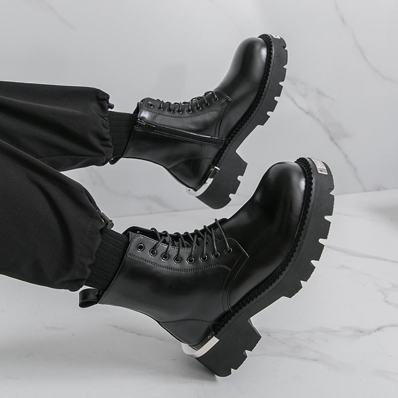 Fashion Casual men's high top leather shoes Comfortable classic style Fashion party and office Black brown boots outdoors 38-46 Youth