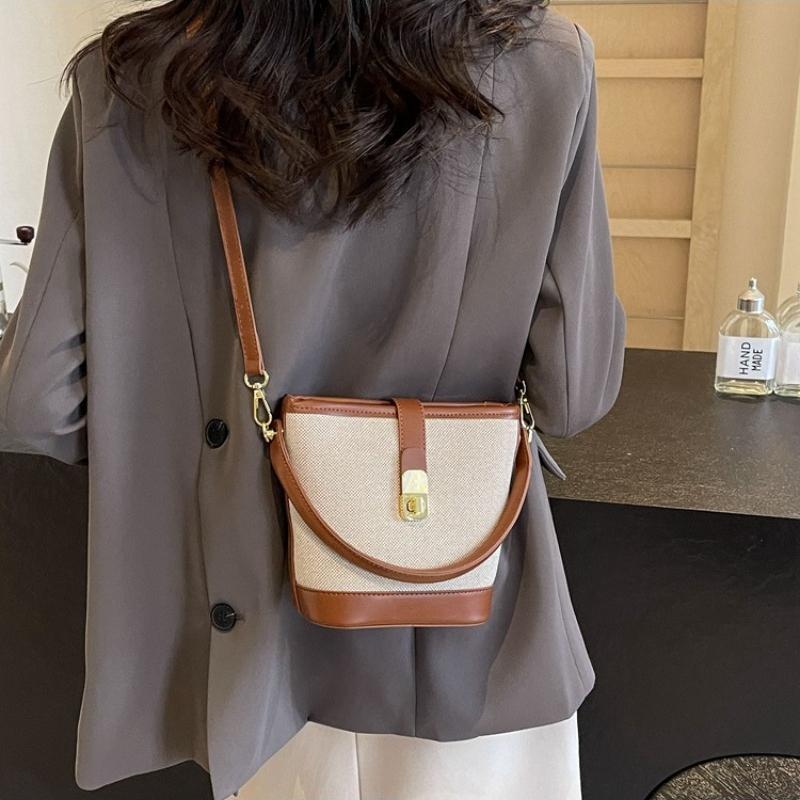 1Pc  Popular Bucket Bag Women's Messenger Bag Korean Niche Versatile Retro Canvas Handbag Messenger Bag