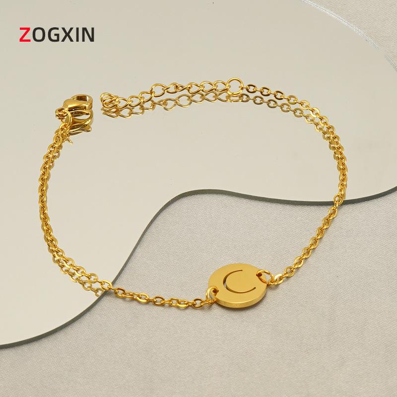 Minimalist Titanium Steel Hollow Letter Bracelet for Women - Customizable 26 English Letters