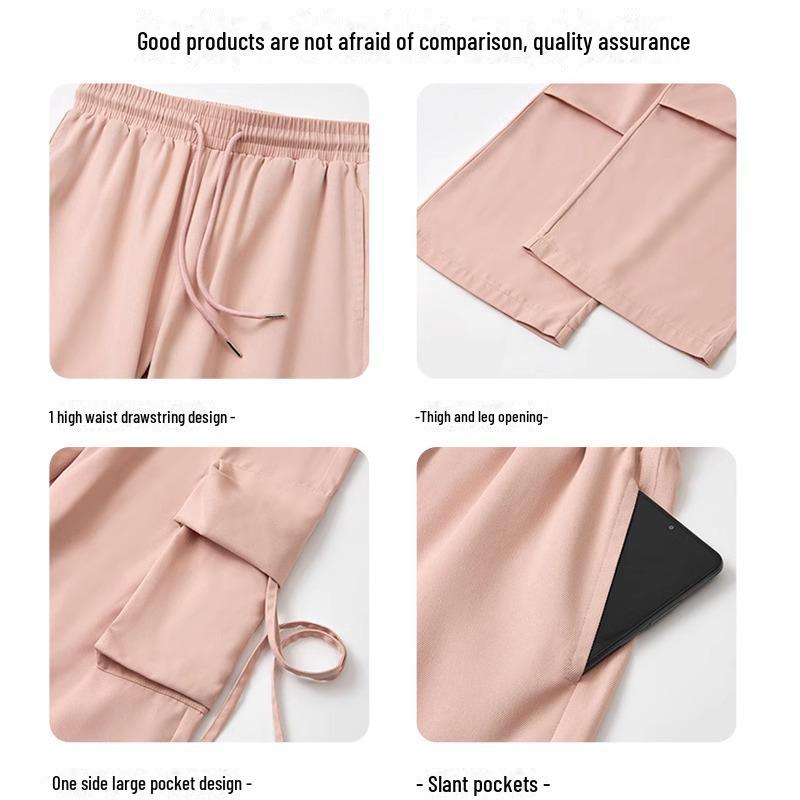 Women's Quick-Dry Pink Parachute Overalls - High-Waisted, Wide-Leg Casual Sports Pants for Spring/Summer 2024