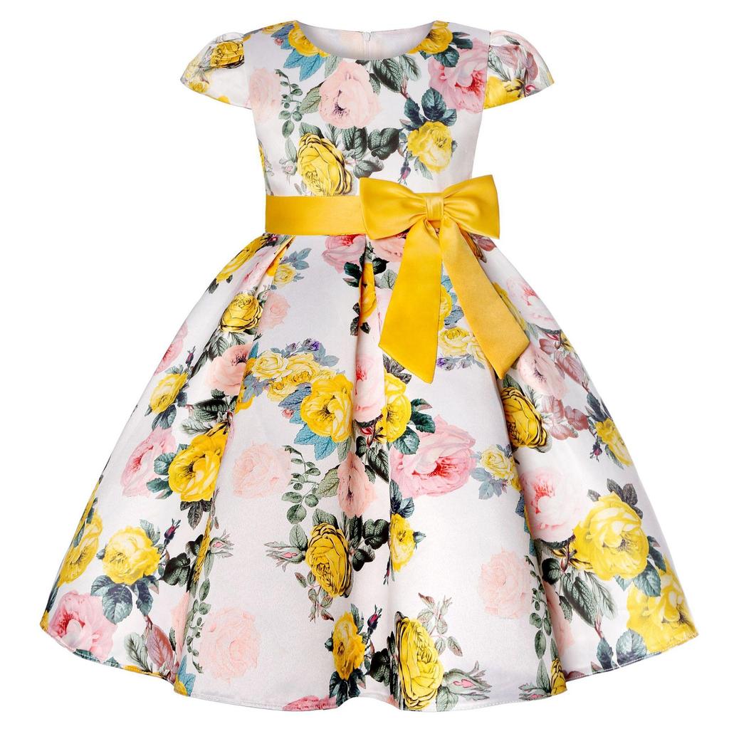 Kids Girls Bow Girl Party Princess Dresses Children Ball Gown Costume Festival Host Children Dress