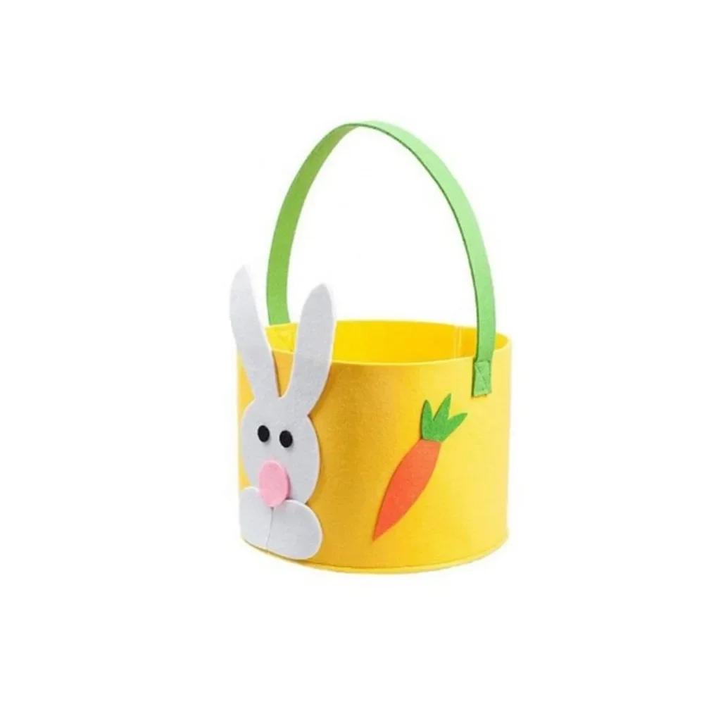 Portable Colorful Easter Felt Basket Cartoon with Handle Chicken Tote Bag Cute Rabbit Egg Basket for Home Decoration