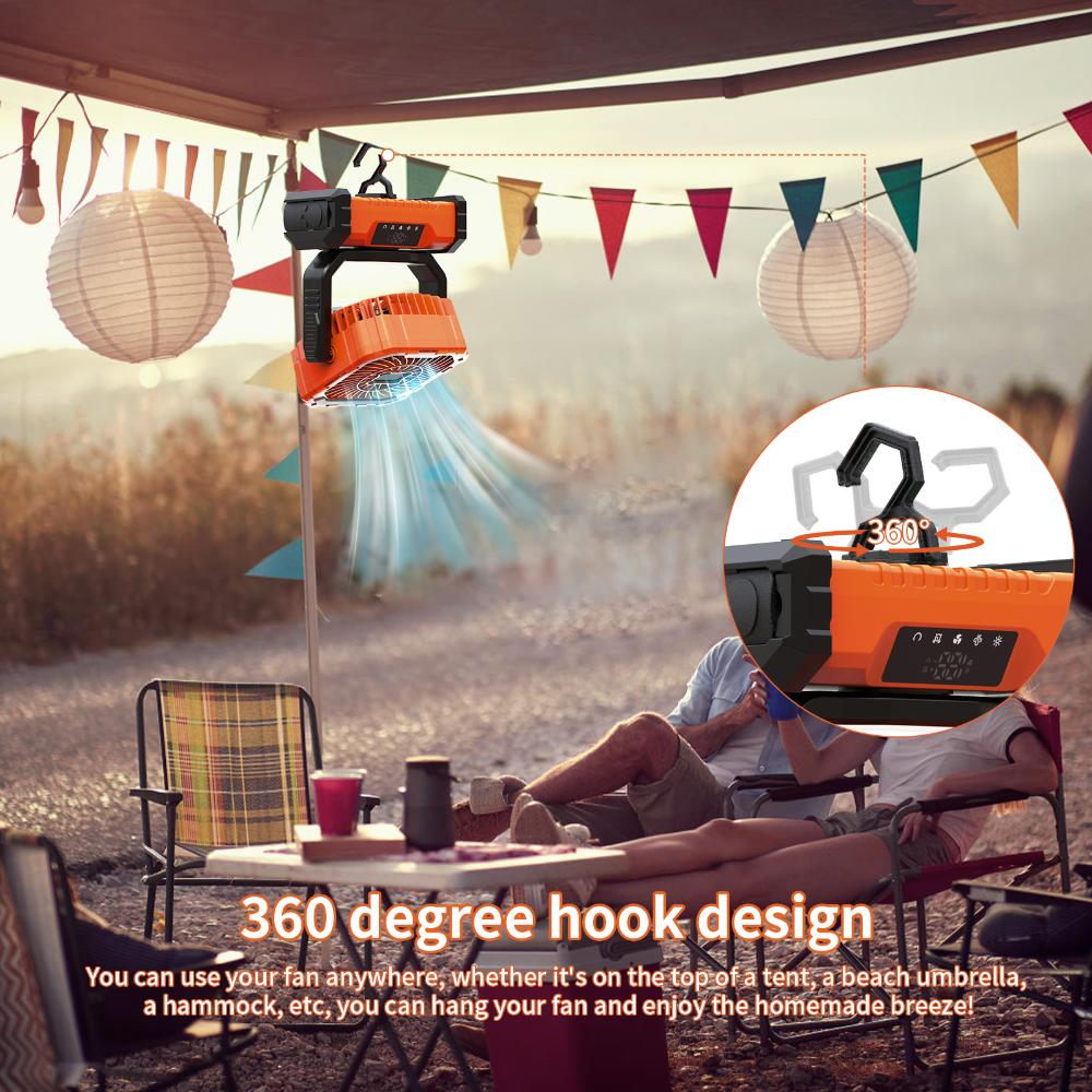 20000mAh Portable Spray Camping Fan Rechargeable,Battery Powered Fan with LED Lantern for Fishing, Garden Barbecue and Trave