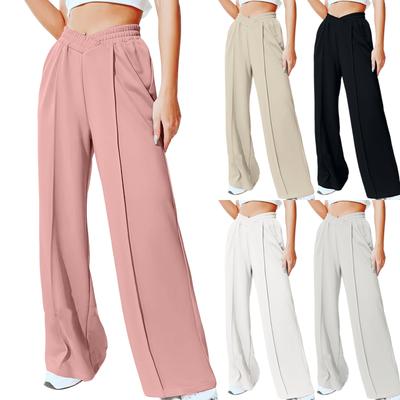 High Waist Wide Leg Trousers for Women Loose Fit Straight Leg Pants with Pleated Front and Elastic Waistband