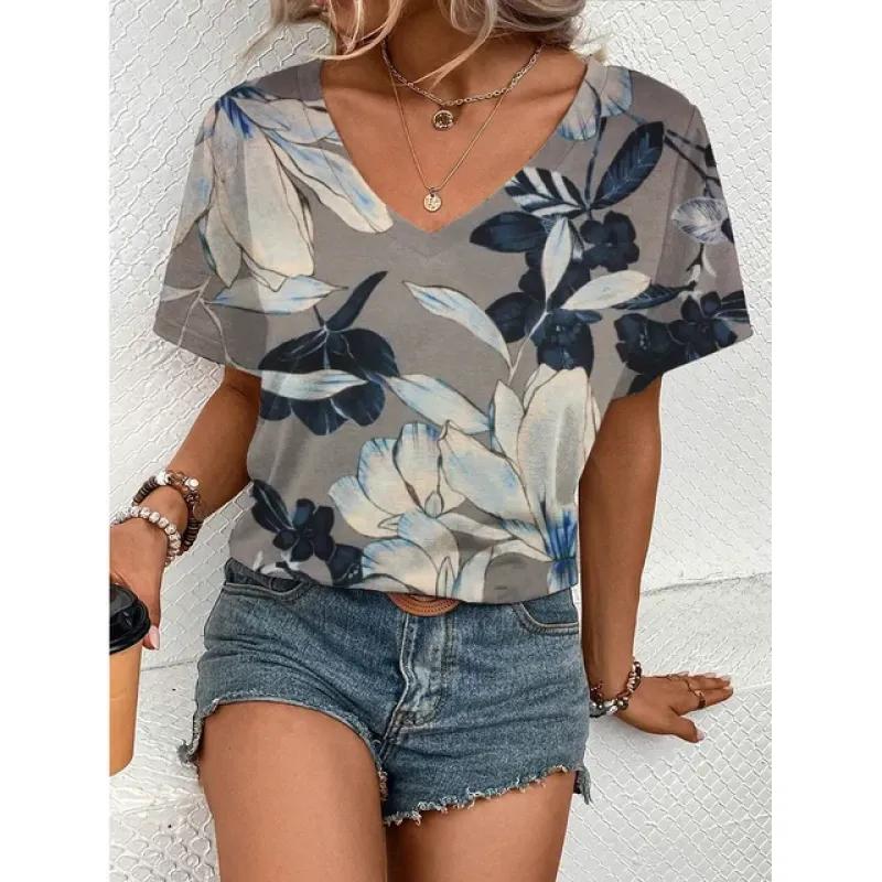 

Элегантная женская футболка большого размера с V-образным вырезом, модная футболка с полосатым узором, летняя повседневная женская футболка с коротким рукавом 6XL