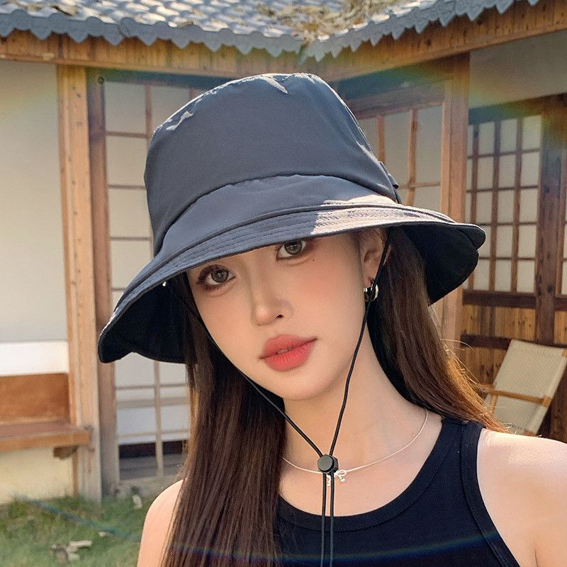 

Spring and Summer New Arrival Solid Color Sun Hat Hat Female Outdoor Big Brim Sun Protection Casual Face Show Little Wild Bucket Hat 8788-Black