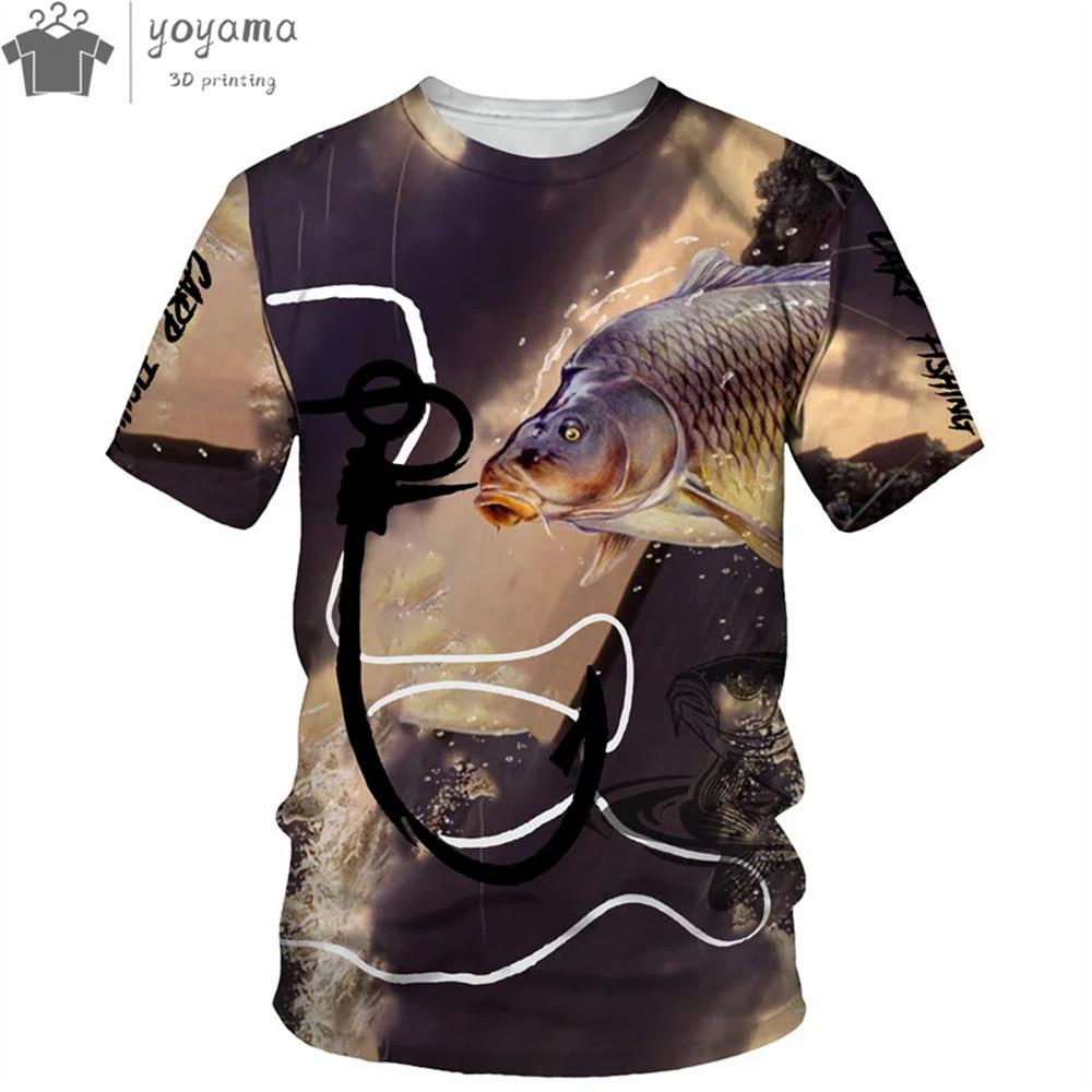 Sommer Herren T-Shirt 3D Wels Gedruckt Kurzarm Outdoor Angeln Trainingsanzüge Mode Lässig O-Ausschnitt Oberteile Übergroßes T-Shirt