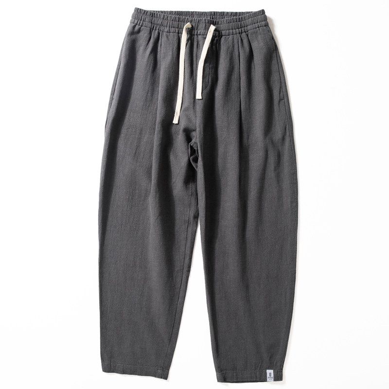 Cotton Linen Pants Men Summer Thin Breathable and Loose Straight-leg Casual Pants Men Plaid Chinese Style Draped Pants