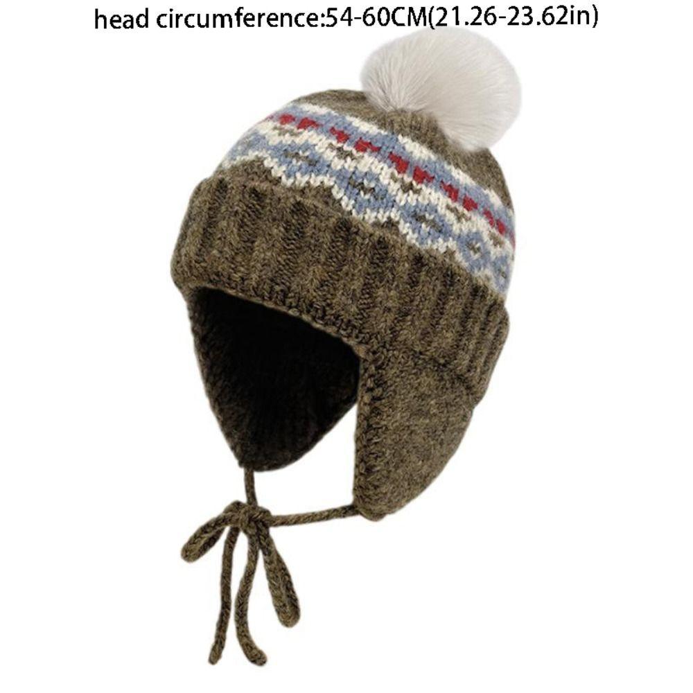 Fashion Warm Jacquard Knitted Hat Wool Vintage Ear Protection Hat Cute Retro Lei Feng Hat Outdoor