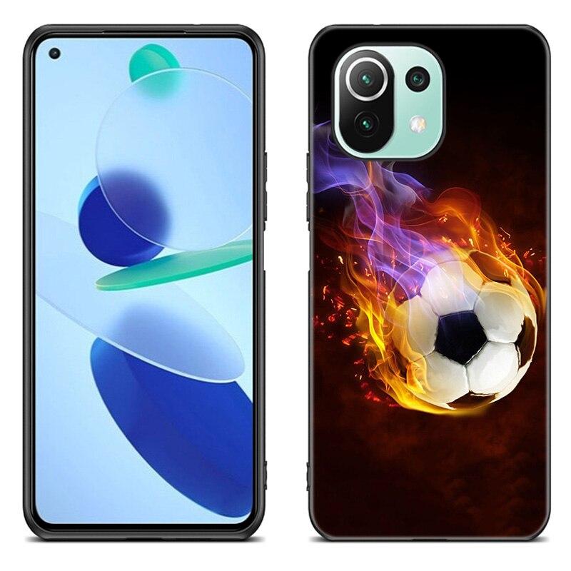 Fire Football Soccer Ball Case For Xiaomi Mi 11 Lite NE 11i 10T 11T Pro A2 A3 Lite POCO F3 M3 M4 C31 X3 Pro NFC GT Black Cover