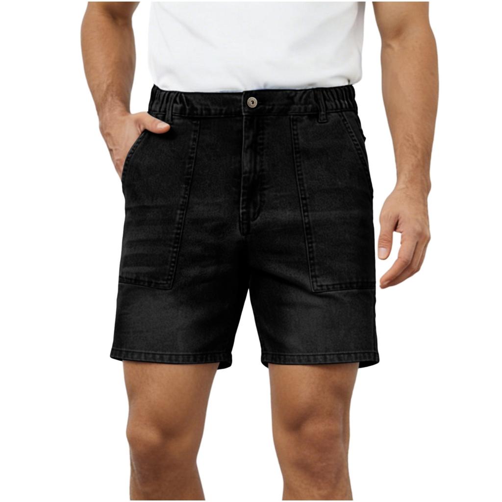 Men Denim Shorts Relaxed Fit Elastic Waistband Casual Style with Multiple Pockets Durable Stitching Versatile Design for Everyday Wear