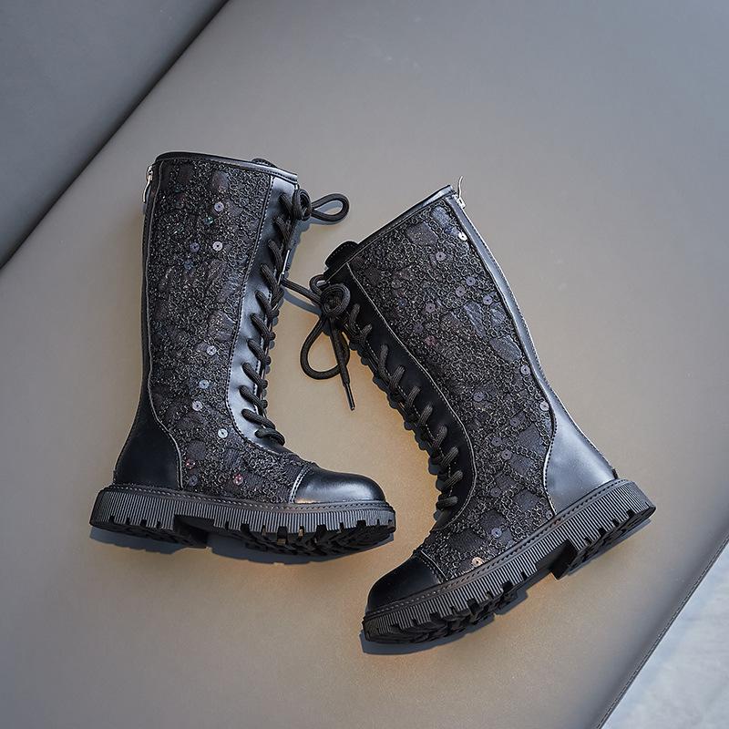 

Sequins Baby Girls Boots Autumn Winter Children Knee-High Boots Platform Snow Boots Shoes For Girl Kids 27 чорний