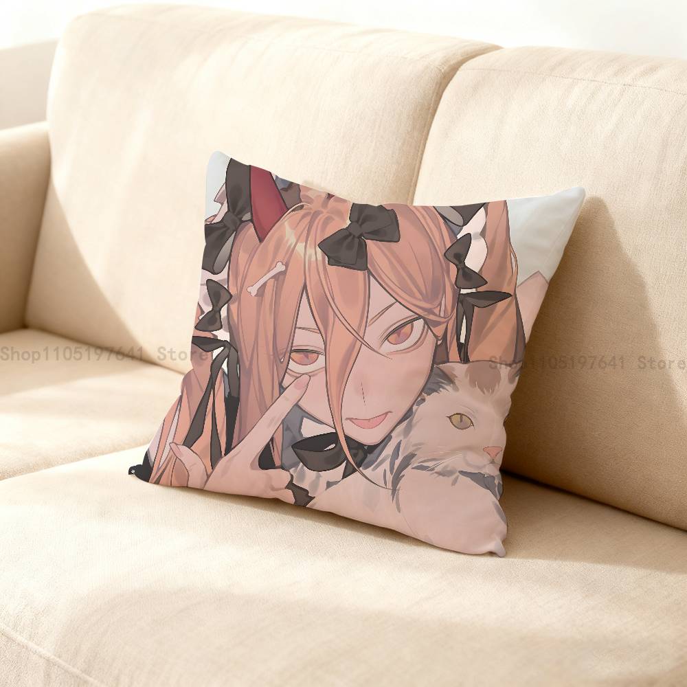 Anime P-Power Cat Pillow Case For Sofa Decor Car Office Room Printing Cushion Cover Decorations And Protector