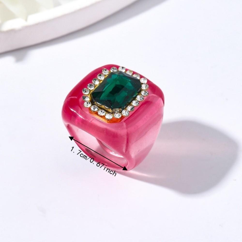 Geometric Finger Ring Resin Square Ring New Rhinestones Ring  Jewelry Accessories