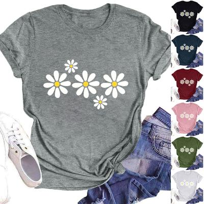 Dam Mode Casual Sommar Bekväm Tryckt Rundhals Kortärmad Topp Blus