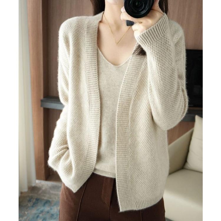 Two Piece Set Women Solid Color Knit V Neck Sweater Cardigan Fashion Versatile Autumn Winter Outerwear