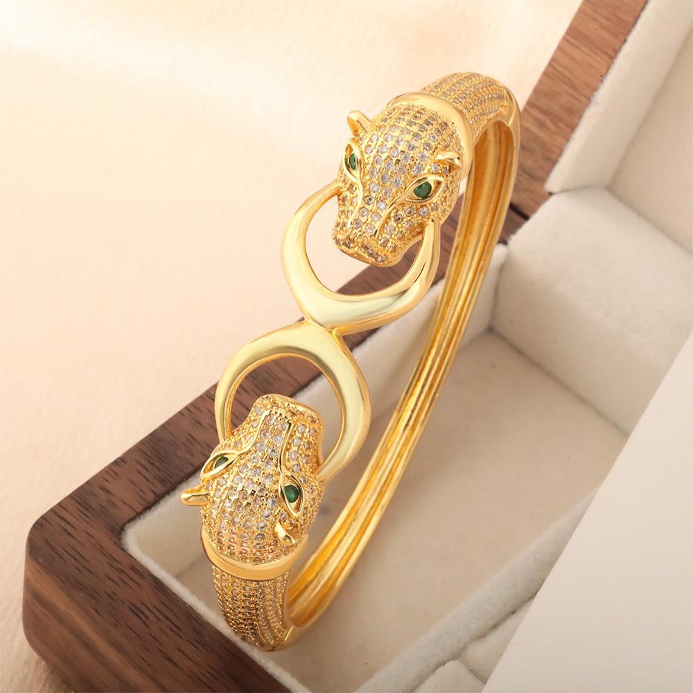 European and American Retro New Leopard Bracelet Zircon Leopard Open Bracelet One  Size(18CM~21CM)