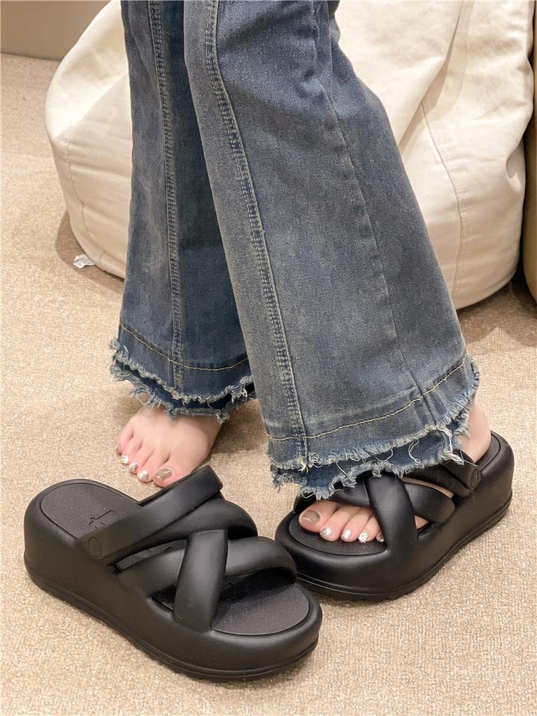 Fashion Women Platform Slippers Summer Sandals 2 Way Wear Fashion Street Wedges Shoes Soft EVA Girls Indoor Beach Slides