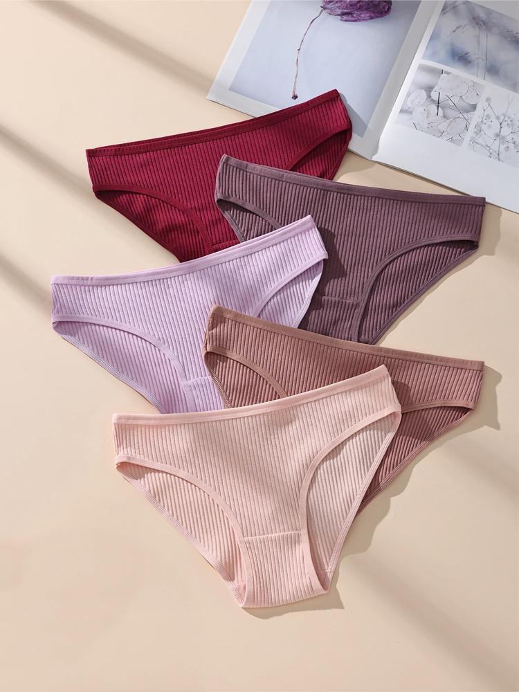 5 stk/sett Dameundertruser Stripete truser Dameundertøy Lav midje Bomullsunderbukser Sexy dameunderbukser Mykt dameundertøy S-XXL
