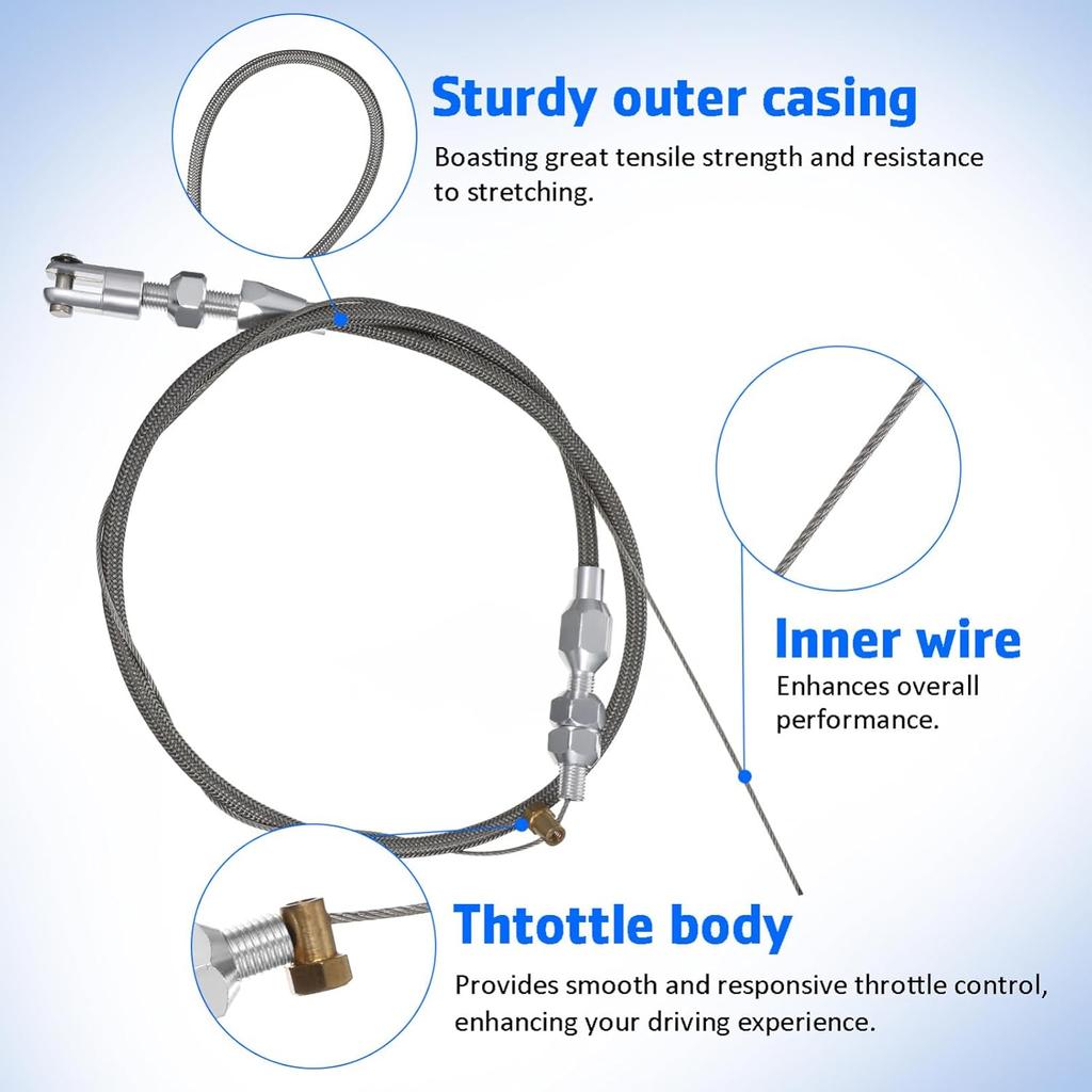 Uniwersalny zestaw linki przepustnicy 24" do samochodów | Trwała aluminiowa linka akceleratora w oplocie | Łatwa instalacja | Płynna reakcja przepustnicy | Zapobiega