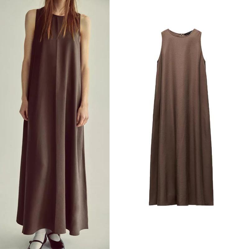 Fall and Winter New Women's Clothing Loose round Neck Sleeveless Hidden Hook Drape Long Midi Skirt Dress 4661291