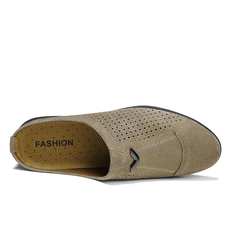Suede Leather Casual Half Shoes For Men Breathable Men's Slippers Brand Summer Designer Man Shoes Hollow Out Loafers Male Shoes