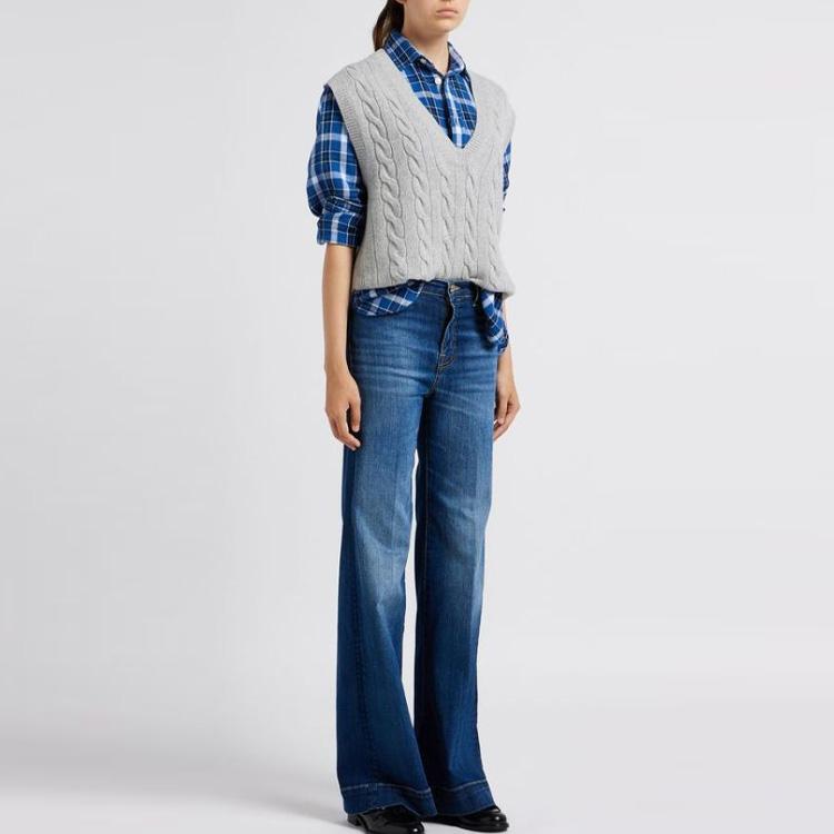 Polo Ralph Lauren SS23 Solid Color V-Neck Sleeveless Knit Vest Women vests Light-Gray 211910425-001