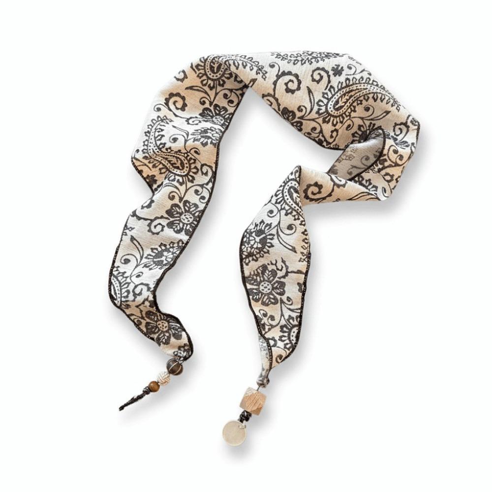 

High-End Quality Silk Scarf Necklace Flower Print Neck-Wrapping Scarf Vintage Style