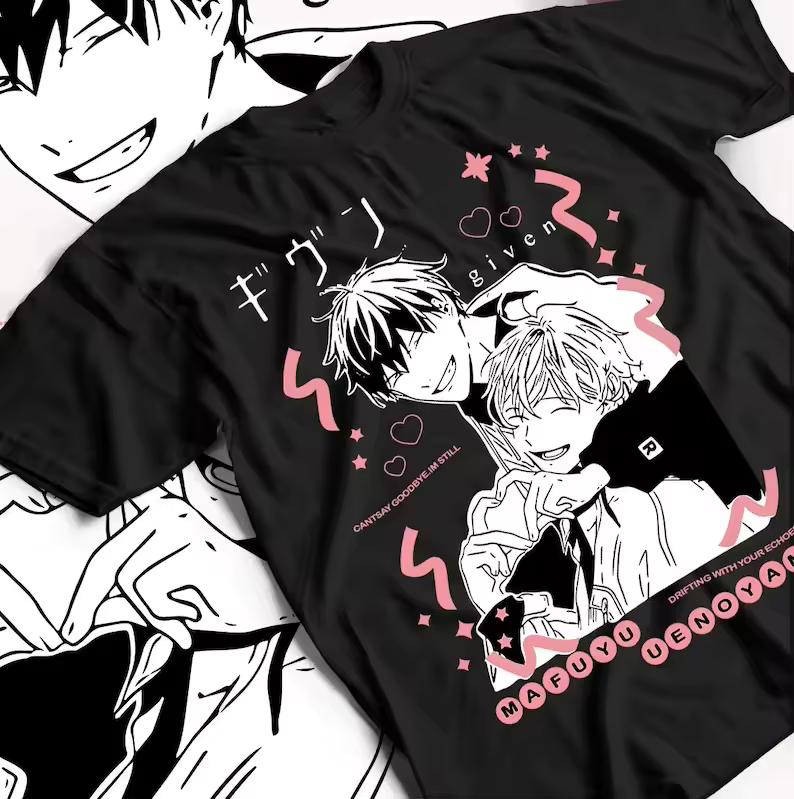 Summer Hot Sale Anime Given Manga Graphic Print T‑Shirt Unisex Lightweight Printed Short Sleeve Casual Outdoor Cotton T-shirt