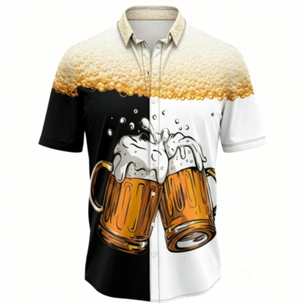Herren Sommer Color Blocking Bierdruck Hemd Hawaiianischer Strandurlaub Kleidung Männliche Mode Street Style Hemd Tägliches Herren- und Damenhemd