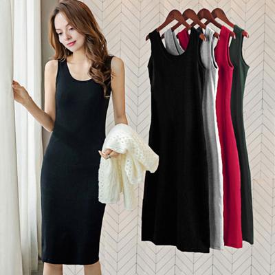 Women's Midi Tank Dress Summer Casual Sleeveless Scoop Neck Basic T-Shirt Dress Beach Bodycon Sundress