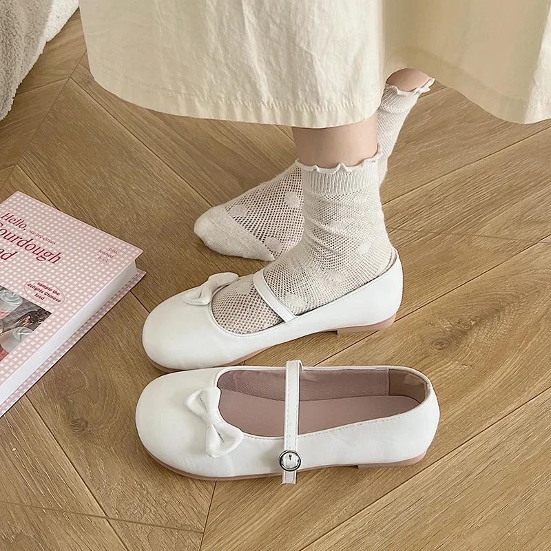 2024 Fashion Versatile Round Toe Large Size Women's Mary Jane Shoes Bow Ballet Flats Spring and Autumn Flats Zapatos De Mujer