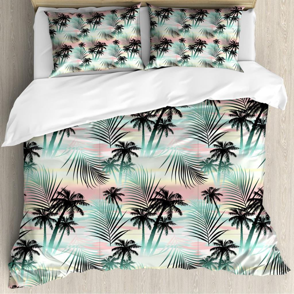 Palm Leaves Duvet Cover Monstera Banana Leaves Comforter Covers Hawaiian Tropical Bedding Set Green Leaves Branches Quilt Cover