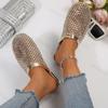 Summer Women Slippers 2026 New Flat Round Toe Slippers Women Breathable Rhinestone Hollow Out Fashion Sandals Zapatos De Mujer