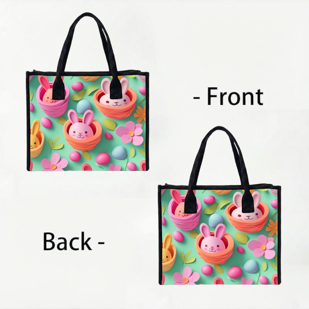Cute Easter Bunny Pattern Tote Bag Fashionable Portable Shopping Handbag for Daily Use