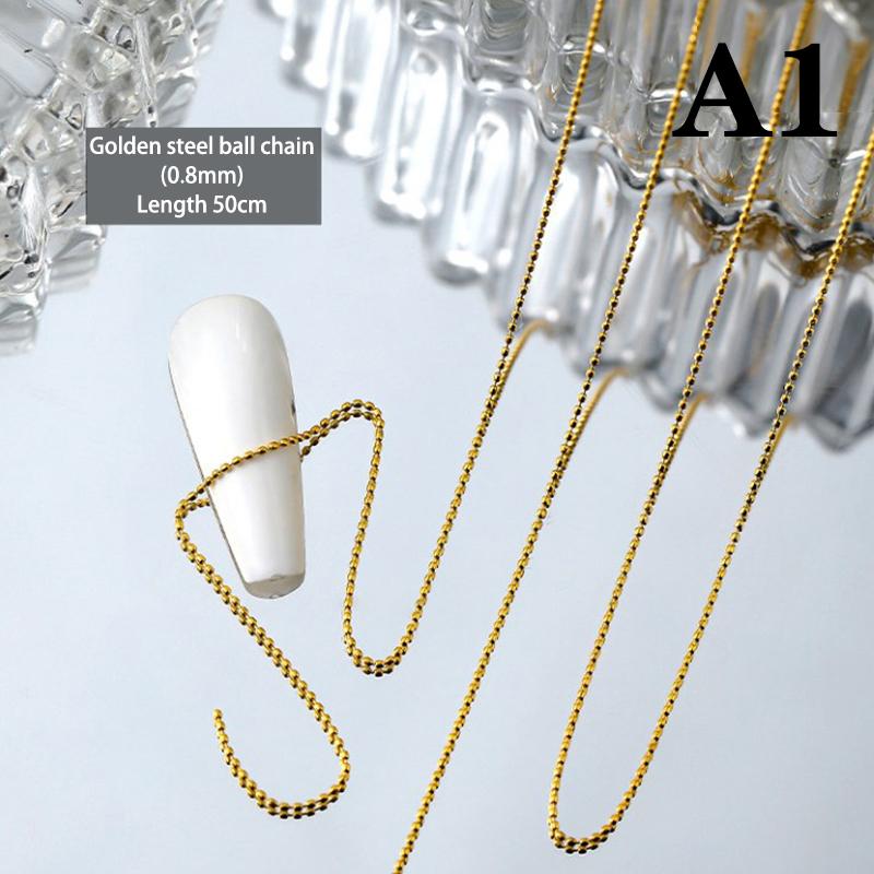50cm mini prego bola de aço corrente prata ouro metal manicure acessórios 3d nail art decorações nail art correntes