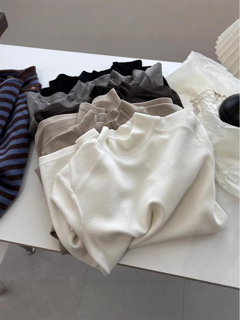 Korean-Style Double-Sided Oreo Fleece Half-Turtleneck Warm Base Layer Top for Women - Long-Sleeve Winter T-Shirt