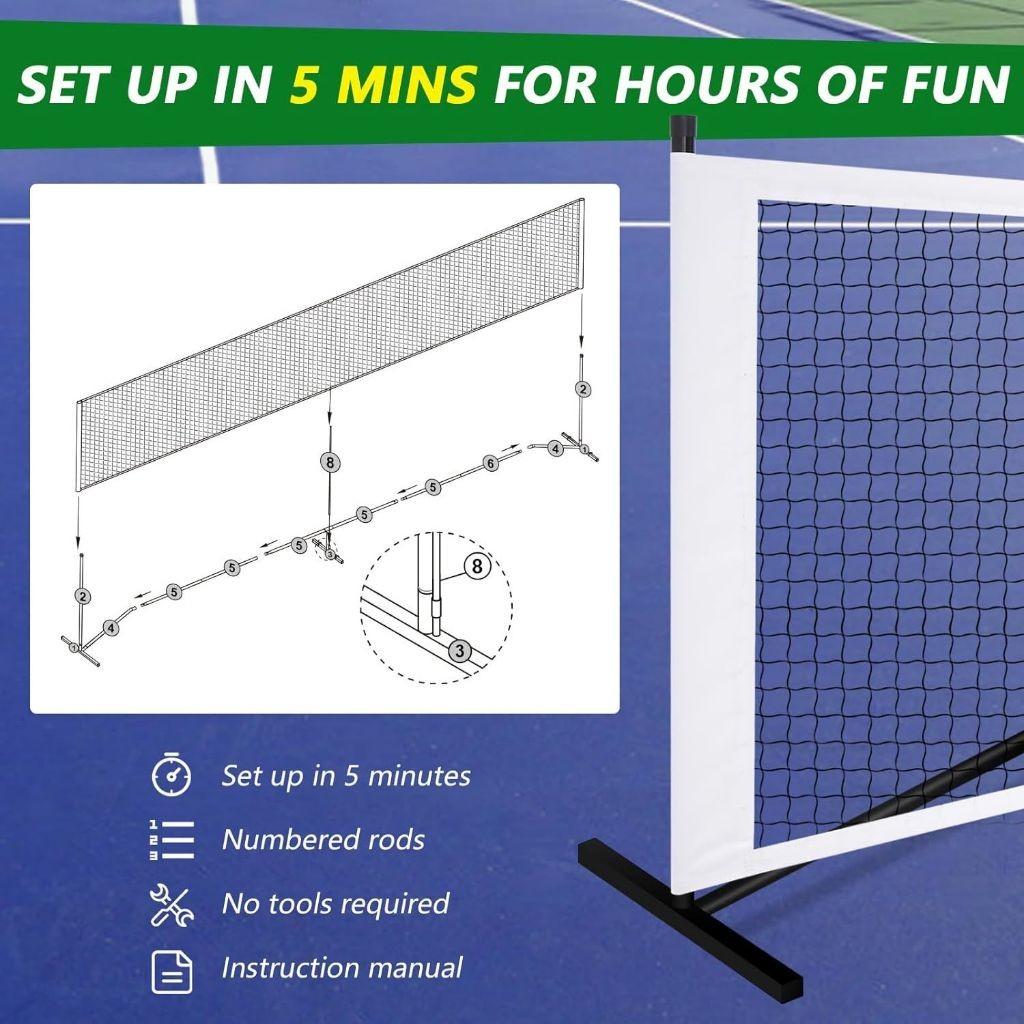 22 FT Professional Pickle Ball Game Net System Backyards Pickle Ball Training Supplies Set Portable Outdoor Pickleball Net
