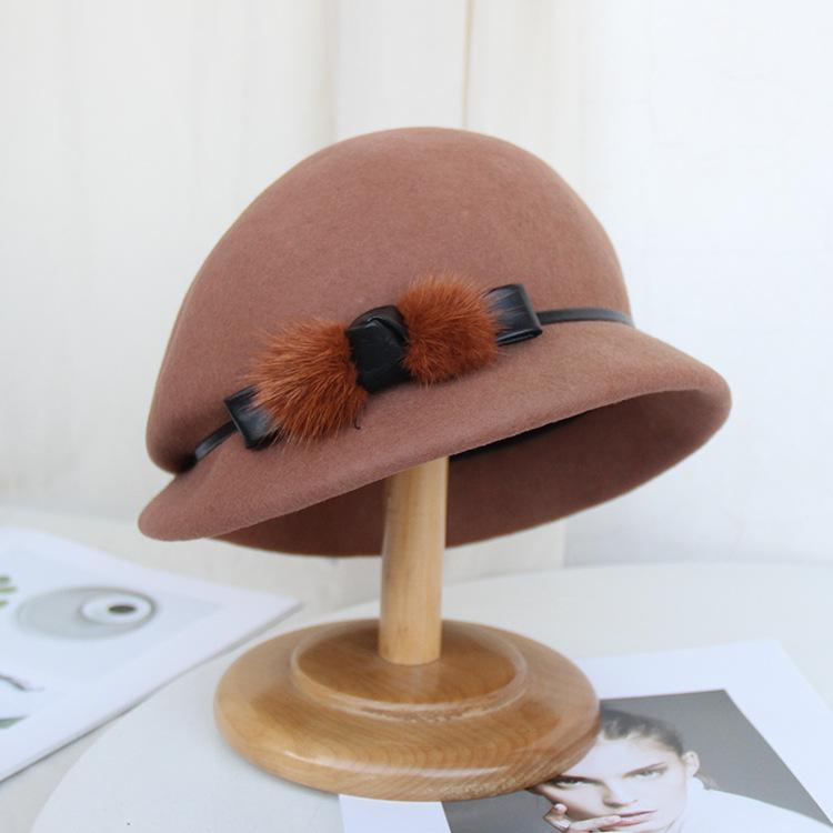 2024 Autumn And Winter New Woolen Basin Hat Versatile Dome Top Hat Women British Belt Felt Hat Bucket Hat
