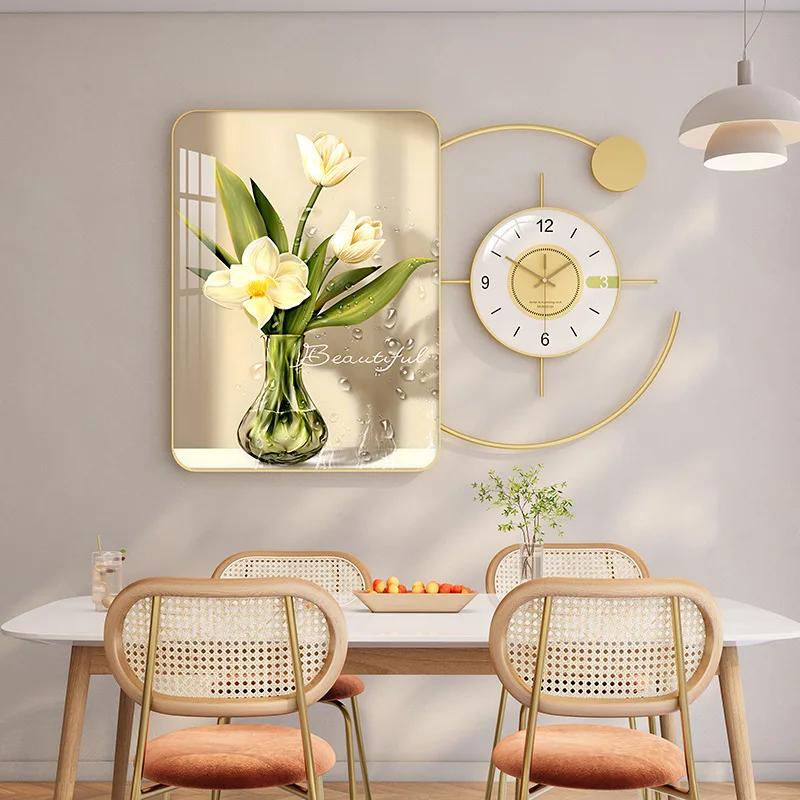 Modern style restaurant wall hanging jewelry crystal porcelain combination decoration hanging picture dining table wall clock