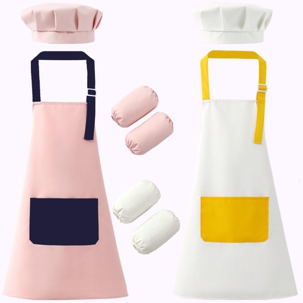 Cartoon Kids Apron Solid Color Chef's Uniform New Children's Bib Cooking
