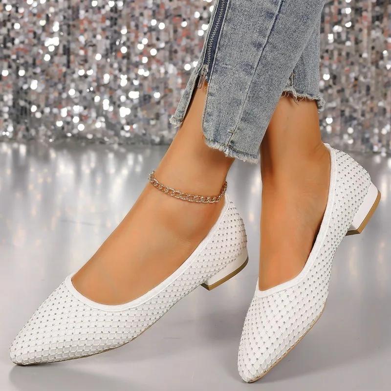 Fashion Women's Flat Shoes 2024 Spring and Autumn Pointed Rhinestone Casual Shoes Fashion Shallow Mouth Comfortable Women's Shoes  Traf