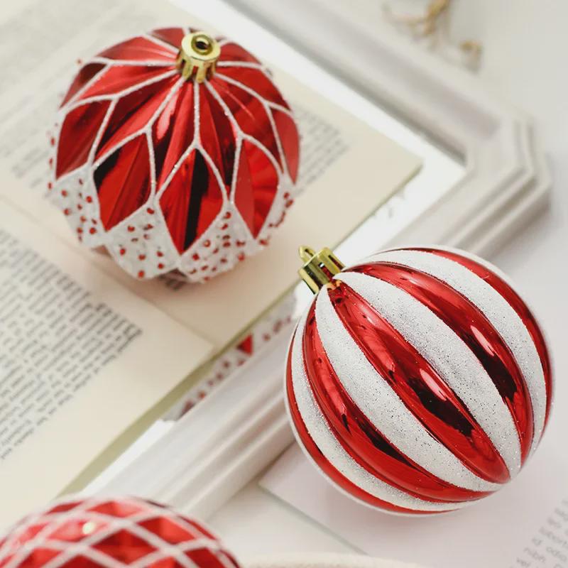 Christmas Decorations Set of 16: Red & White Special-Shaped Painted Ball Ornaments for Tree Pendants