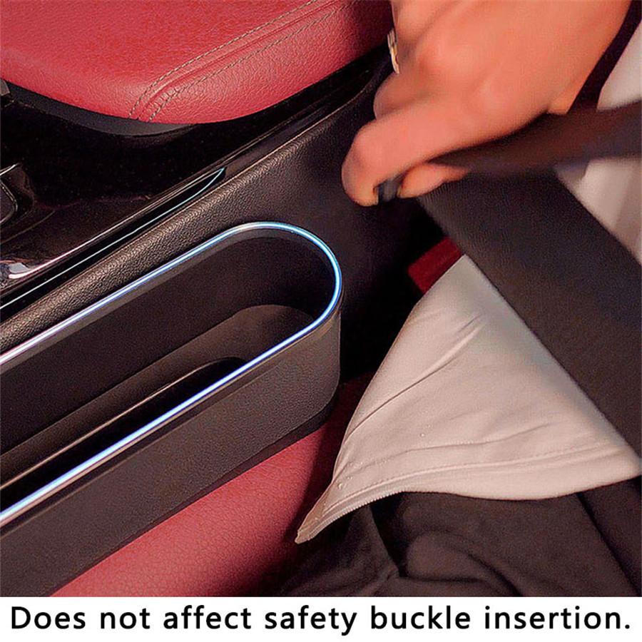Left+Right PU Leather Car Seat Gap Storage Box w/ Blue Ambient Light USB Charger