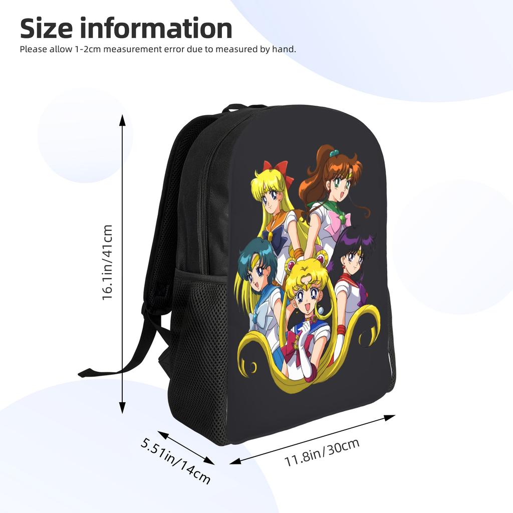 3D Printing Sailors Anime Moons Backpacks for Girls Boys Tsukino Usagi School College Travel Bags Bookbag Fits 15 Inch Laptop