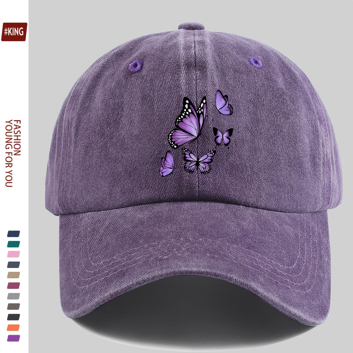 

New Simple Versatile Butterfly Print Washed Vintage Soft Top Sunshade Baseball Cap Unisex Baseball Cap One Size