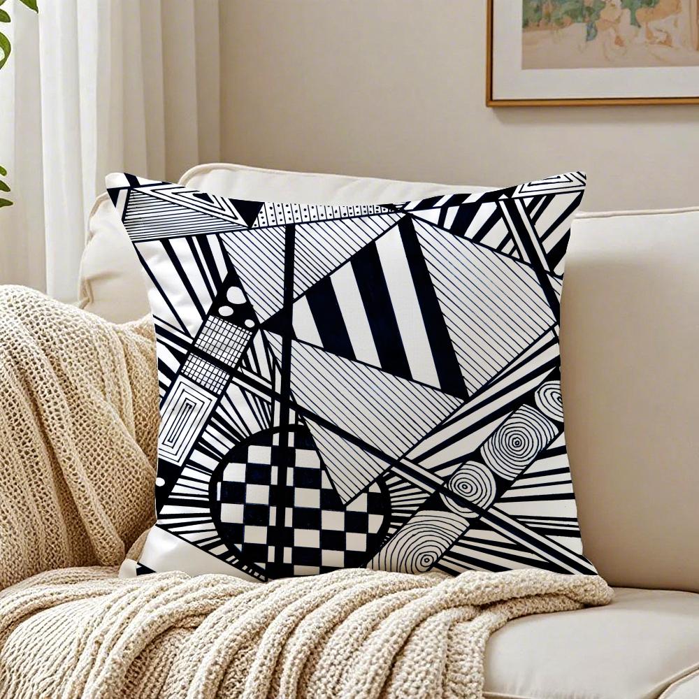 Minimalist Black and White Geometric Lines Cushion Cover Pillowcase Antidustmite Living Room Sofa Decor Cushion Room