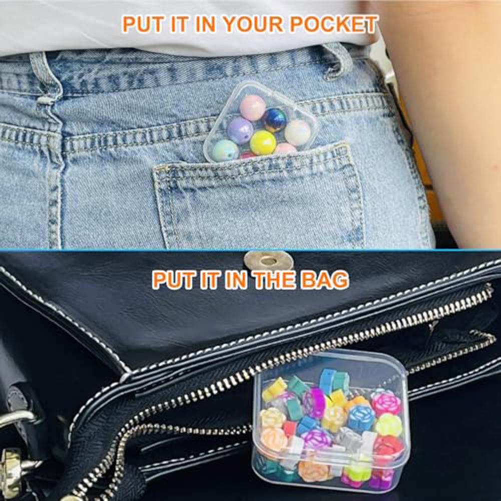 Portable clear bead organizer box with 61 compartments for craft supplies small parts screws and household storage with labels